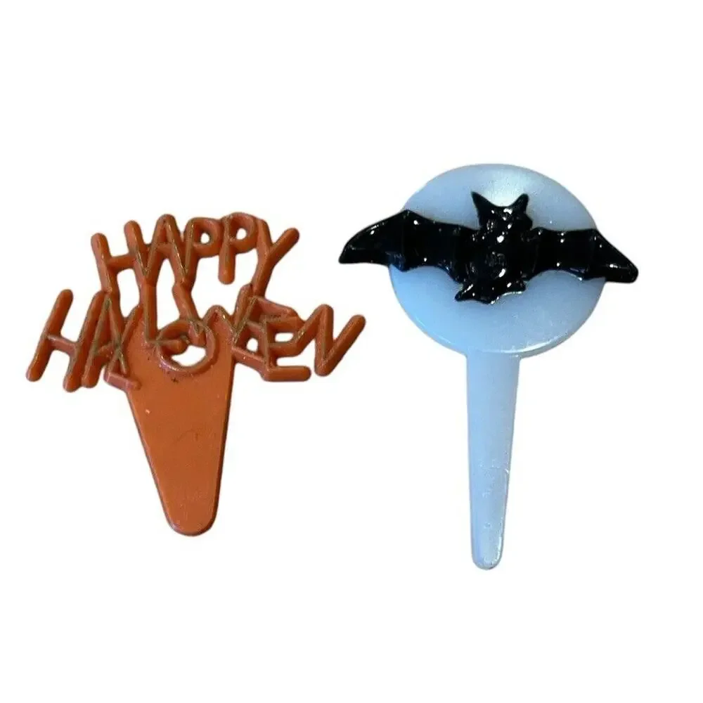 Vintage Halloween & Easter Cake Toppers Cupcake Bunny Bat Lot of 3